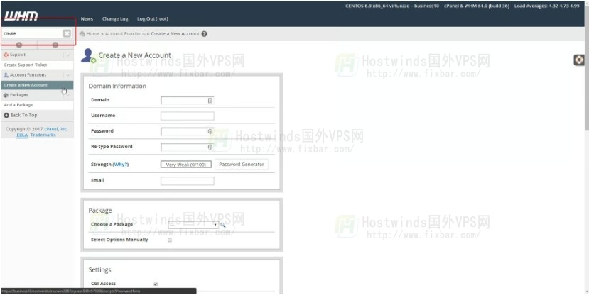 创建cPanel账户教程